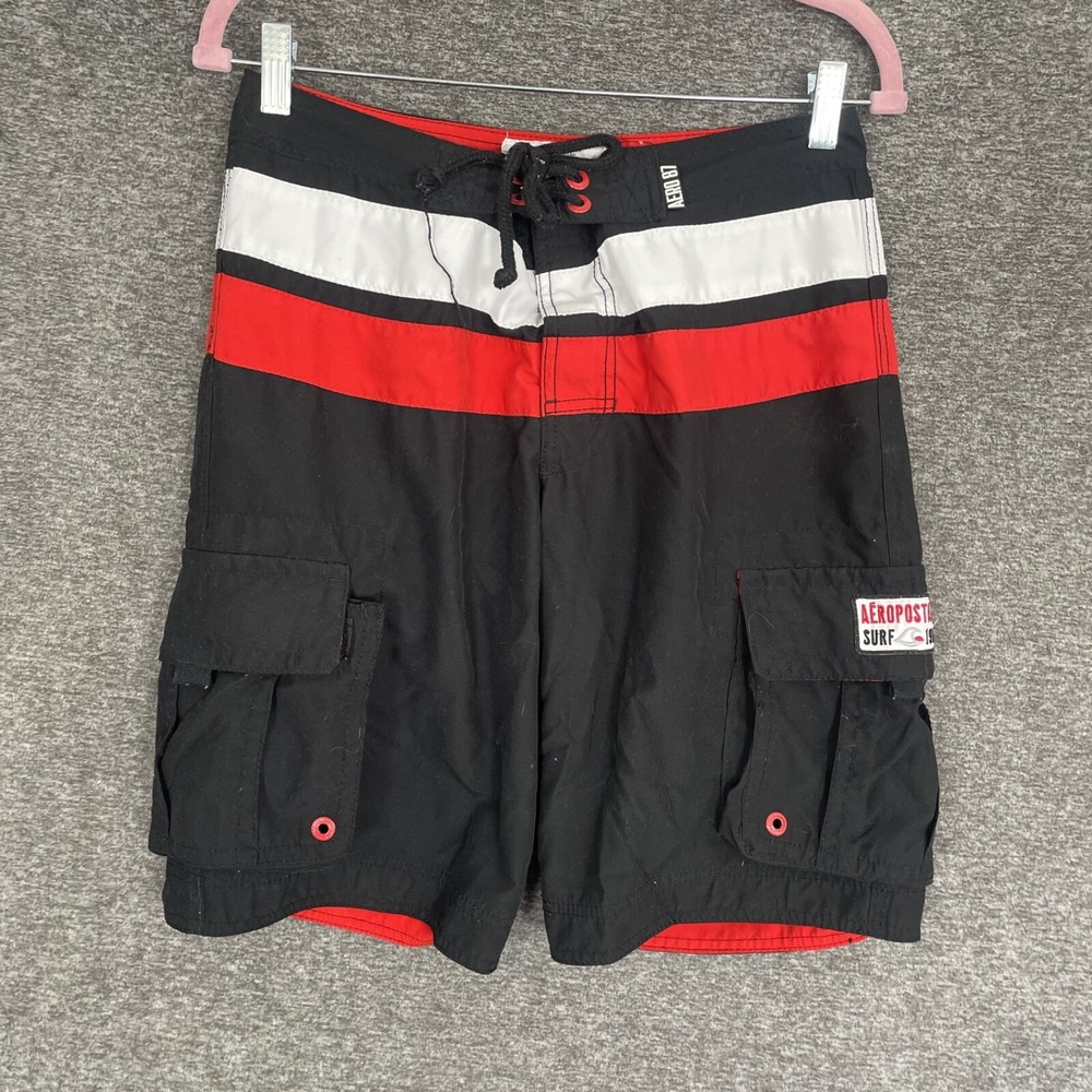 Aeropostale Surf 1987 Board Shorts Mens Size 29 Red White Black Mesh Lined Trunk
